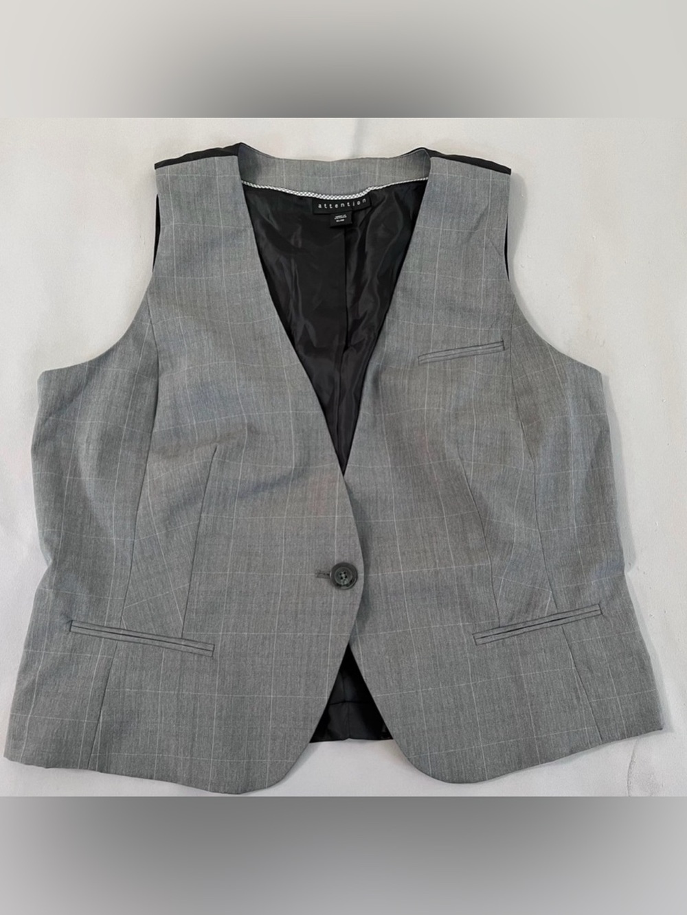 “attention”  Women’s Gray Vest Tailored 
Black Interior  XL
